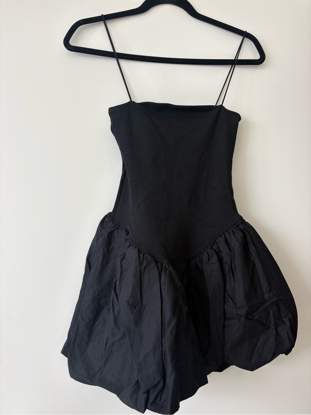 Zara Black Spaghetti Strap Mini Dress with Bubble Skirt